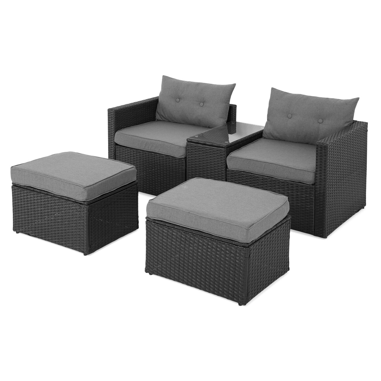 Maison Marti Kerti/terasz bútor szett, 2 db fotel + 2 zsámoly  + asztalka, acél, szürke/fekete