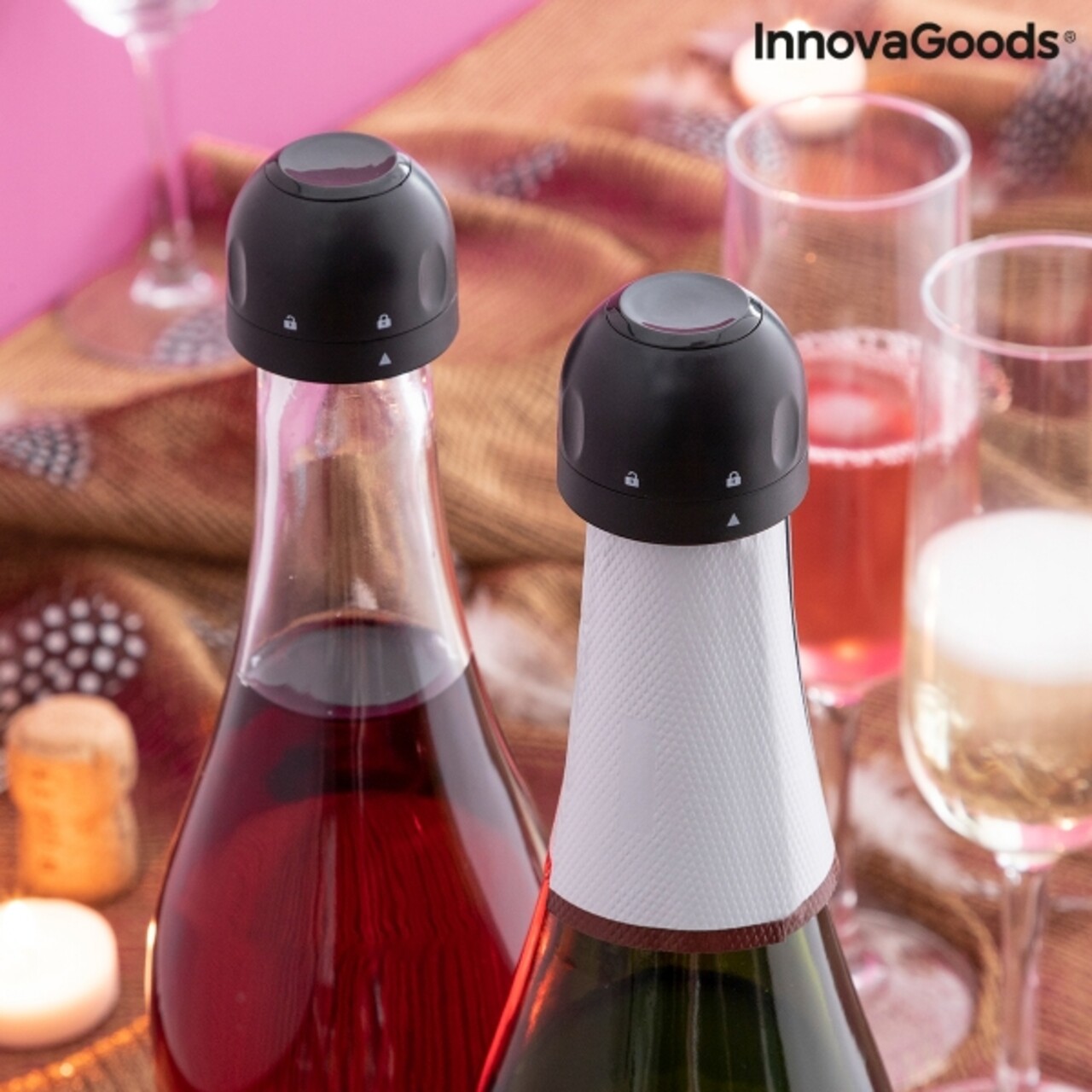 Fizzave InnovaGoods 2 darabos dugókészlet pezsgőhöz / borhoz, 3.8x3.4 cm, műanyag/szilikon