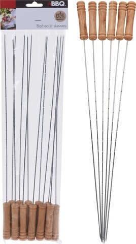 6 db 38 cm-es grillnyárs készlet, fém