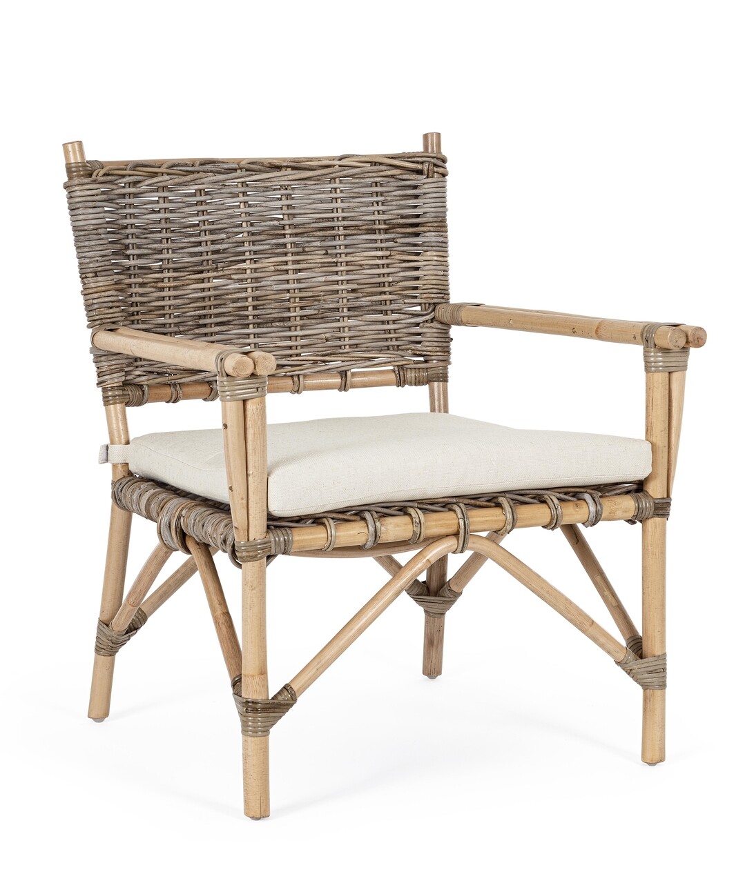 Tarifa Kerti/terasz fotel, Bizzotto, 68.5 x 70 x 80 cm, rotáng/polipamut/len, természetes