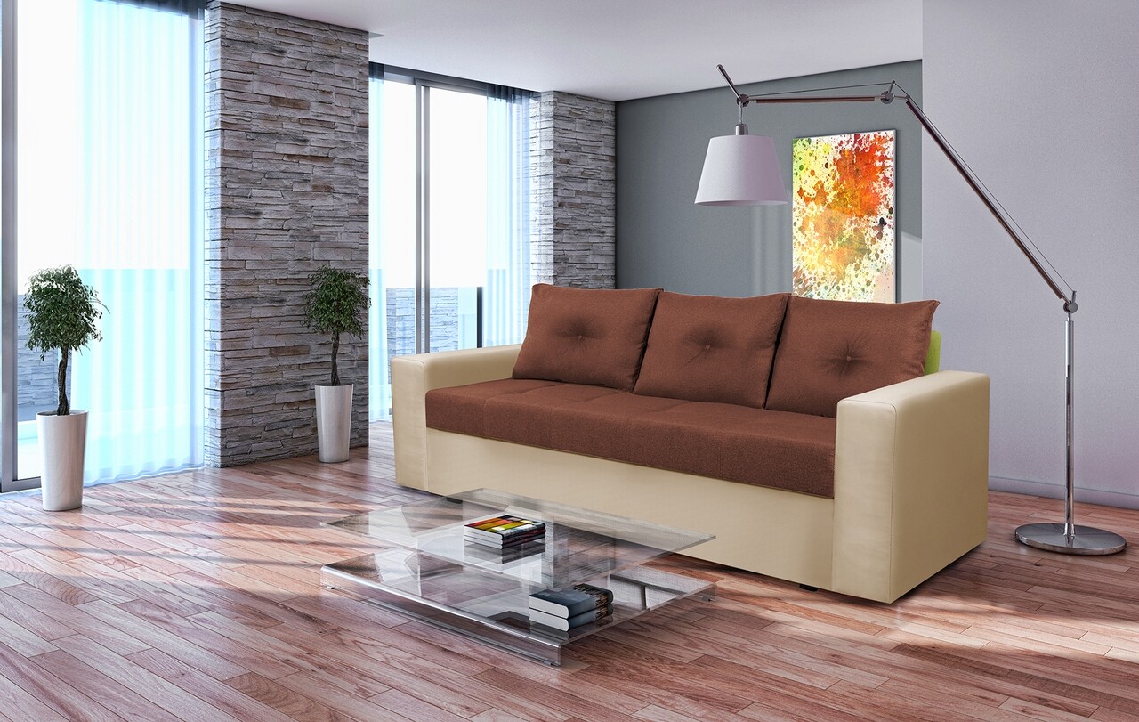 Bedora toledo kihúzható kanapé, 226x90x86 cm, tárolóláda, krémszín/barna