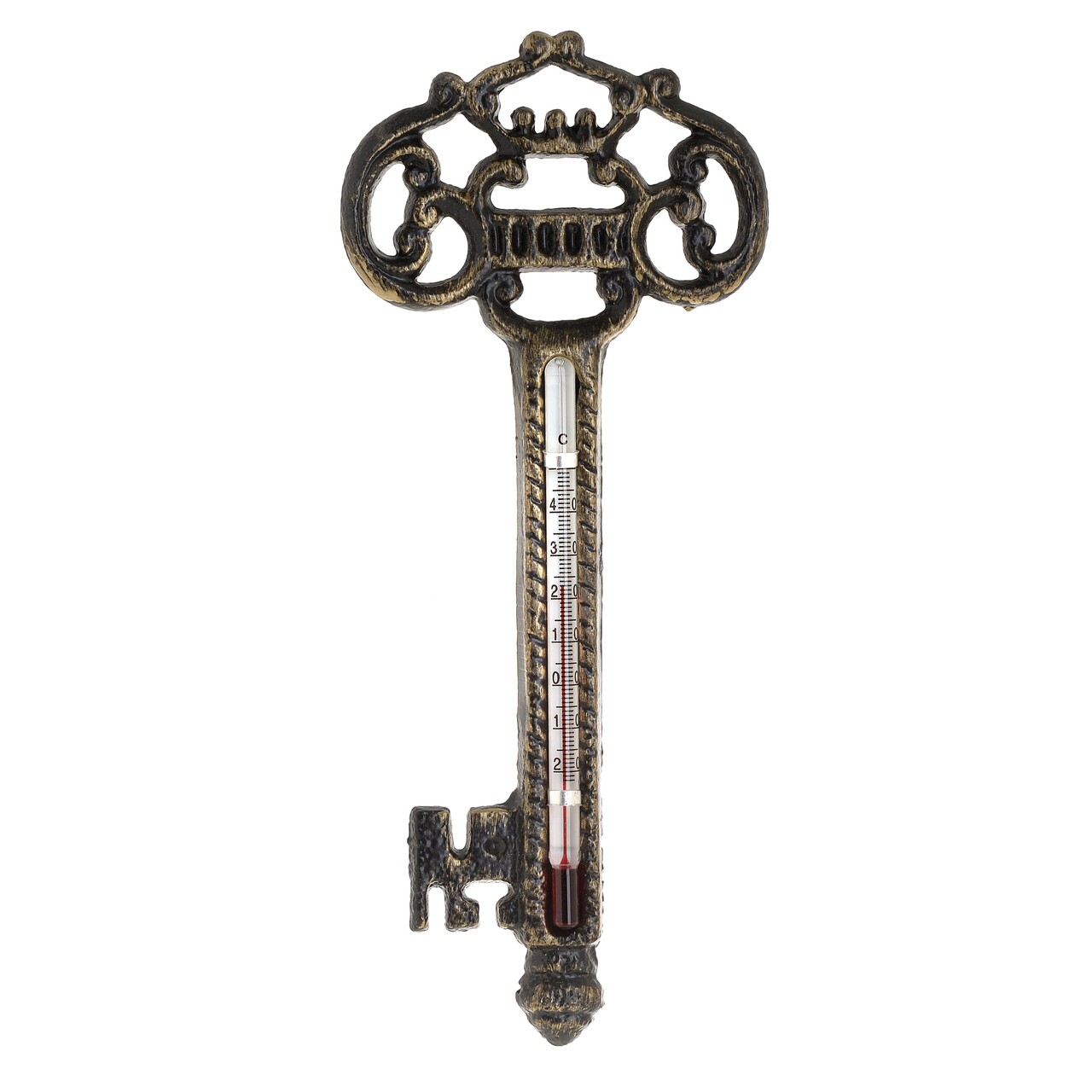 Kulcs antik hőmérő, InArt, 9x1,5x21 cm, vas, barna / arany