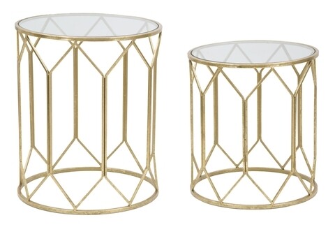 Golden Pair 2 db Dohányzóasztal, Mauro Ferretti, vas/üveg, aranyszín