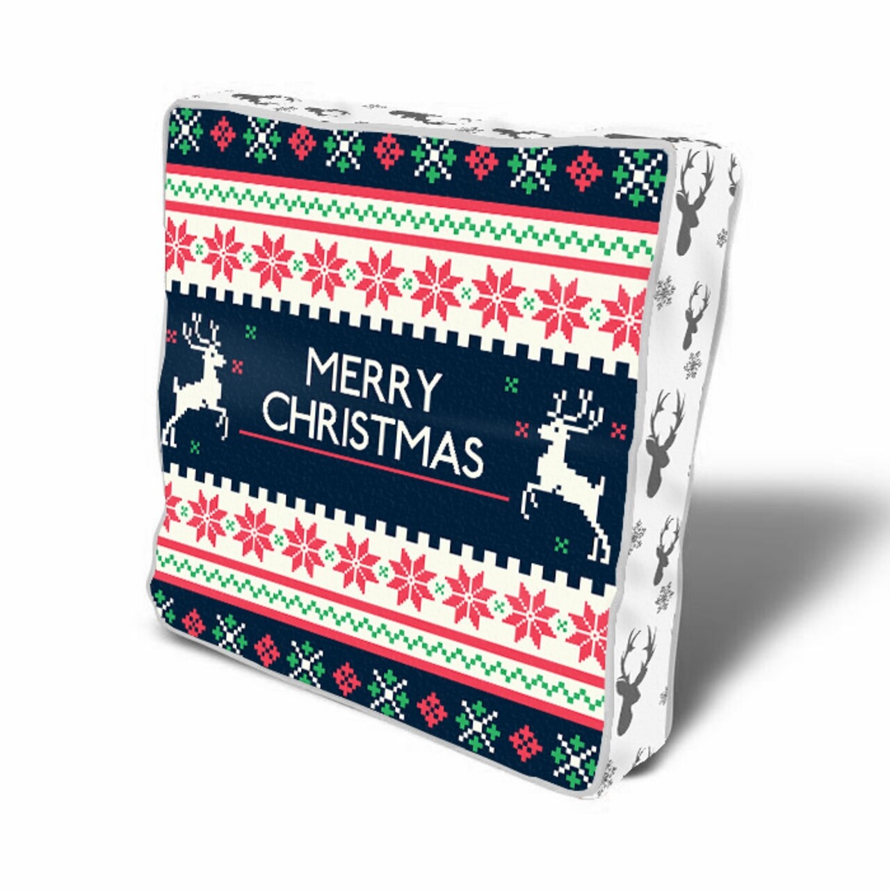 Díszpárna Boldog karácsonyt szarvas, karácsony, 43x43 cm, polikvant, sokszínű