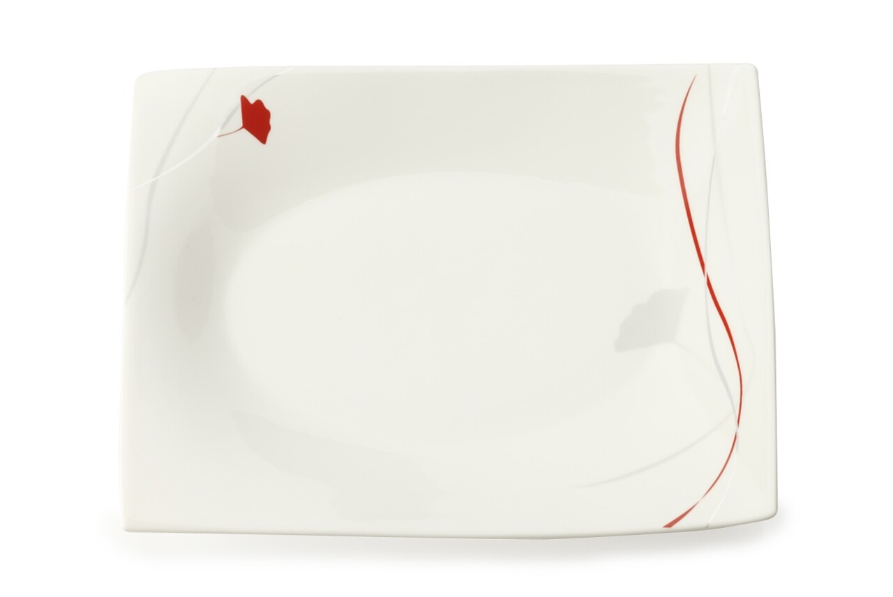 Passiótányér, Maxwell & Williams, 25 x 35 cm, porcelán, fehér/piros