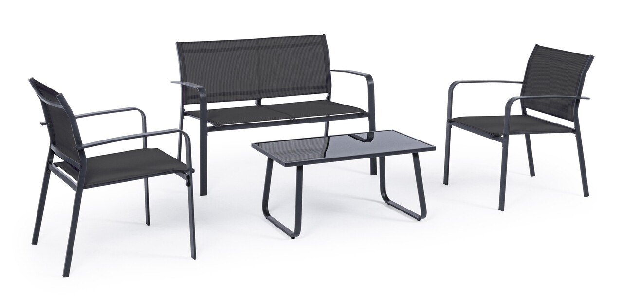 Arent 4 darabos Kerti/terasz bútor szett, Bizzotto, acél/textilén 2x1, sötétszürke/szürke