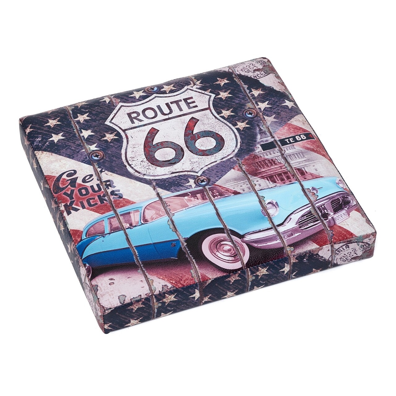 Összecsukható Zsámoly Tárolóhellyel Route 66, Heinner Home, 37,5 X 38 X 38 Cm, PVC, Többszínű