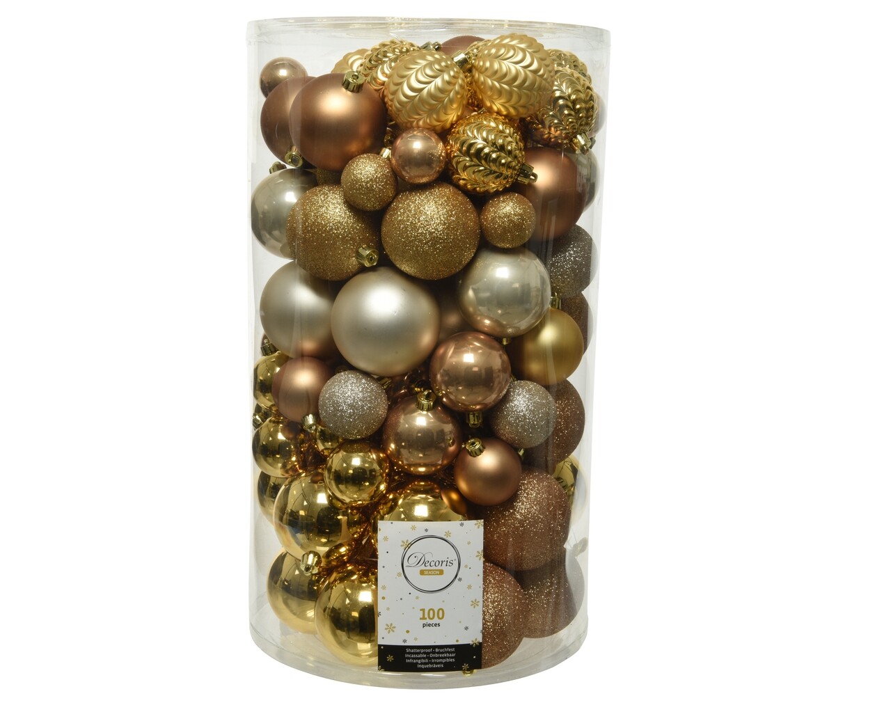 Doboz 100 vegyes gömbökkel Mix, Decoris, műanyag, arany / pezsgő