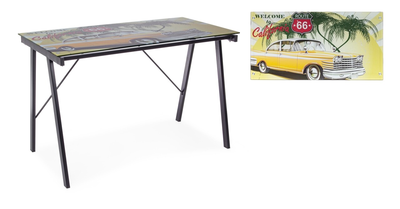 Young California Íróasztal, Bizzotto, 113 x 58 x 73 cm, acél/edzett üveg