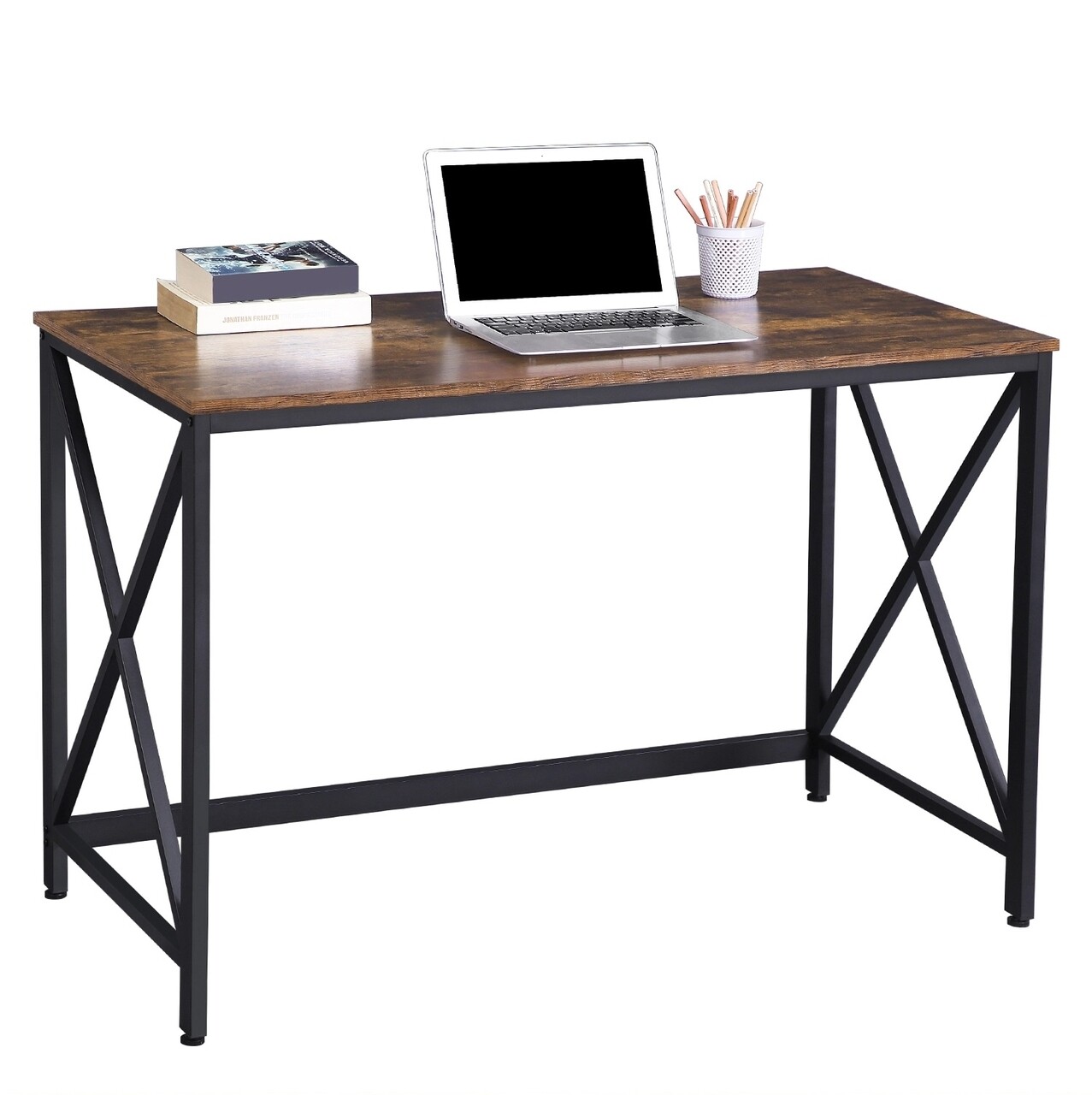 Egyszerű íróasztal, Vasagle, 115 X 60 X 76 Cm, PAL / Acél, Rusztikus Barna