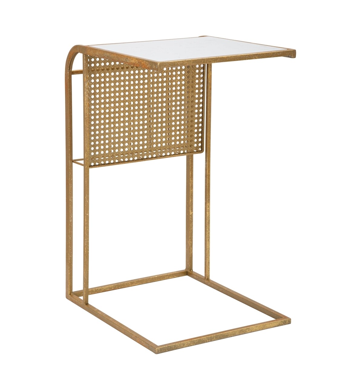 Kávézóasztal folyóirattartóval, Mauro Ferretti, 46x35x65 cm, vas/márvány, aranyszín/fehér