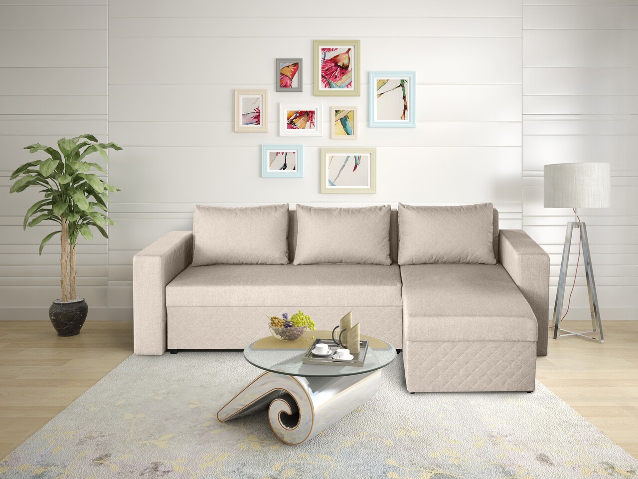 Bedora napoli megfordítható kihúzható kanapé, tárolóládával, bézs 247x148x78 cm