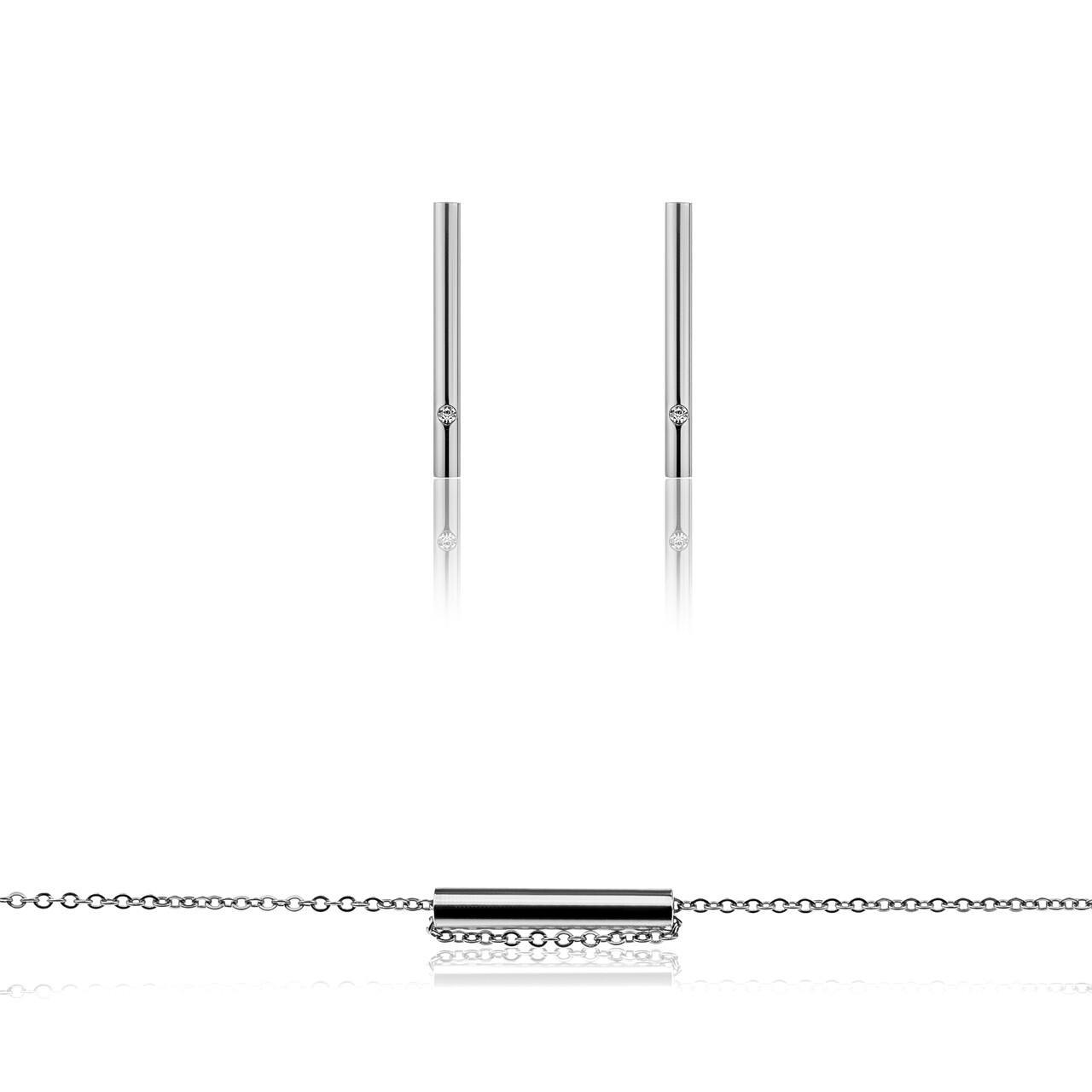 Fülbevalók és karkötők, Emily Westwood, ezüst cső, rozsdamentes acél, ezüst