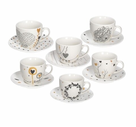 6 db csésze tányérral, Tognana, Iris Goldy, 200 ml, porcelán, sokszínű