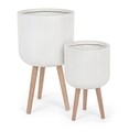 Modern 2 db Virágkaspó, Bizzotto, Ø37 x 61 cm, üvegszál/bükkfa, fehér