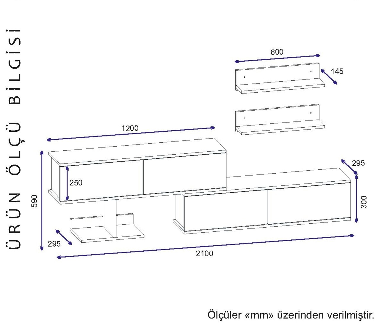 Maximusa TV Komód 2 Polccal, Furny Home, 210x29.5x59 Cm, Alb/bej