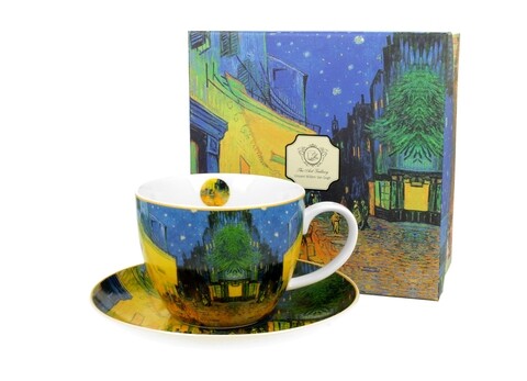 Jumbo bögre tányérral, DUO, Vincent Van Gogh - Terrace at Night, 450 ml, porcelán, többszínű