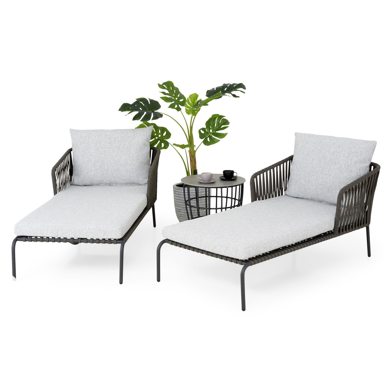 Milano Kerti terasz/bútor szett, 2 db napozóágy és asztalka, alumínium, szürke/fehér