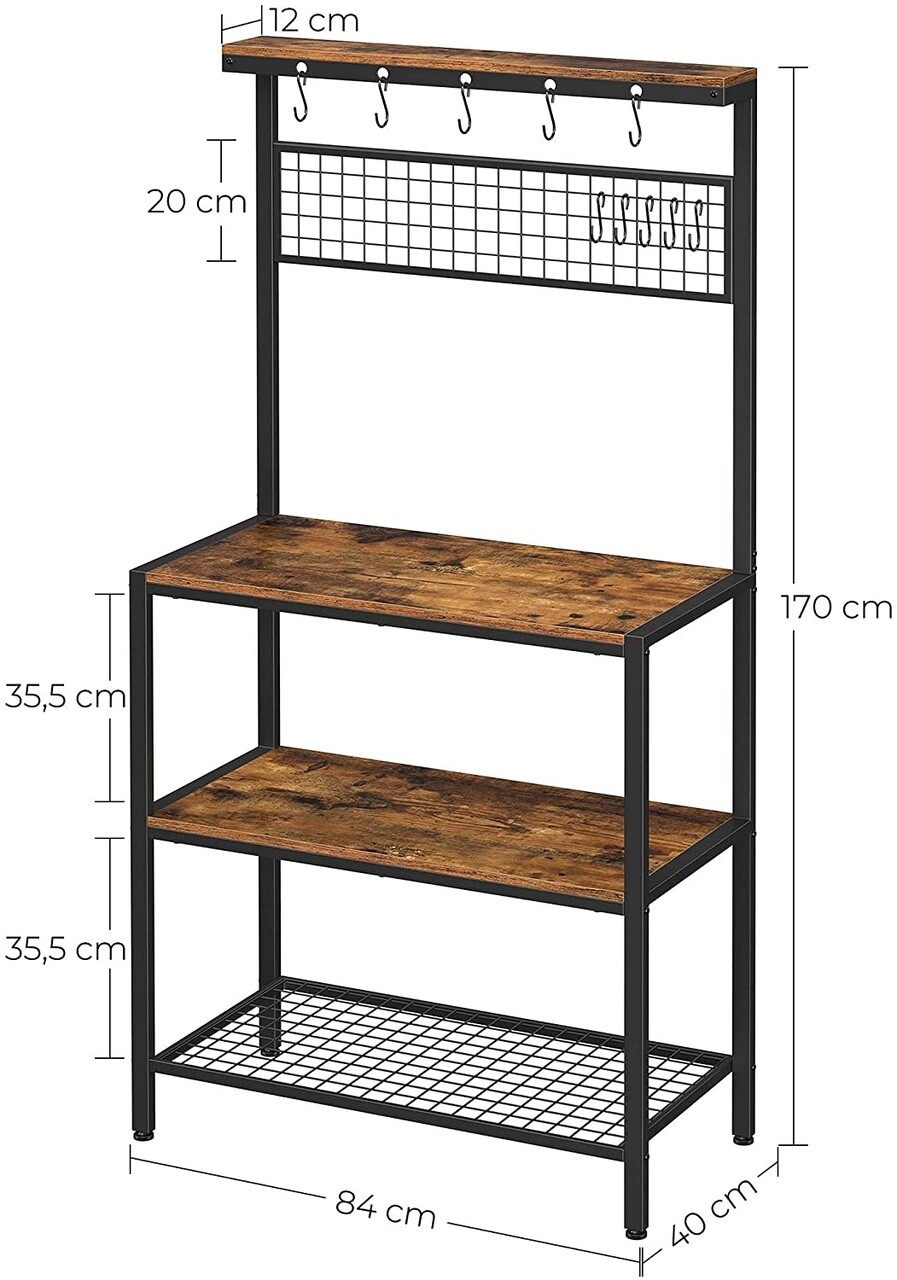 Dulap De Bucatarie, Vasagle, 84 X 40 X 170 Cm, Otel/PAL, Maro Rustic