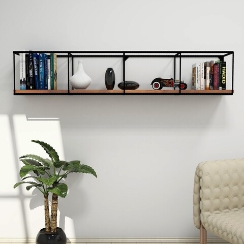 Miray Fali polc, Puqa Design, 120x30x30 cm, mogyoró/fekete