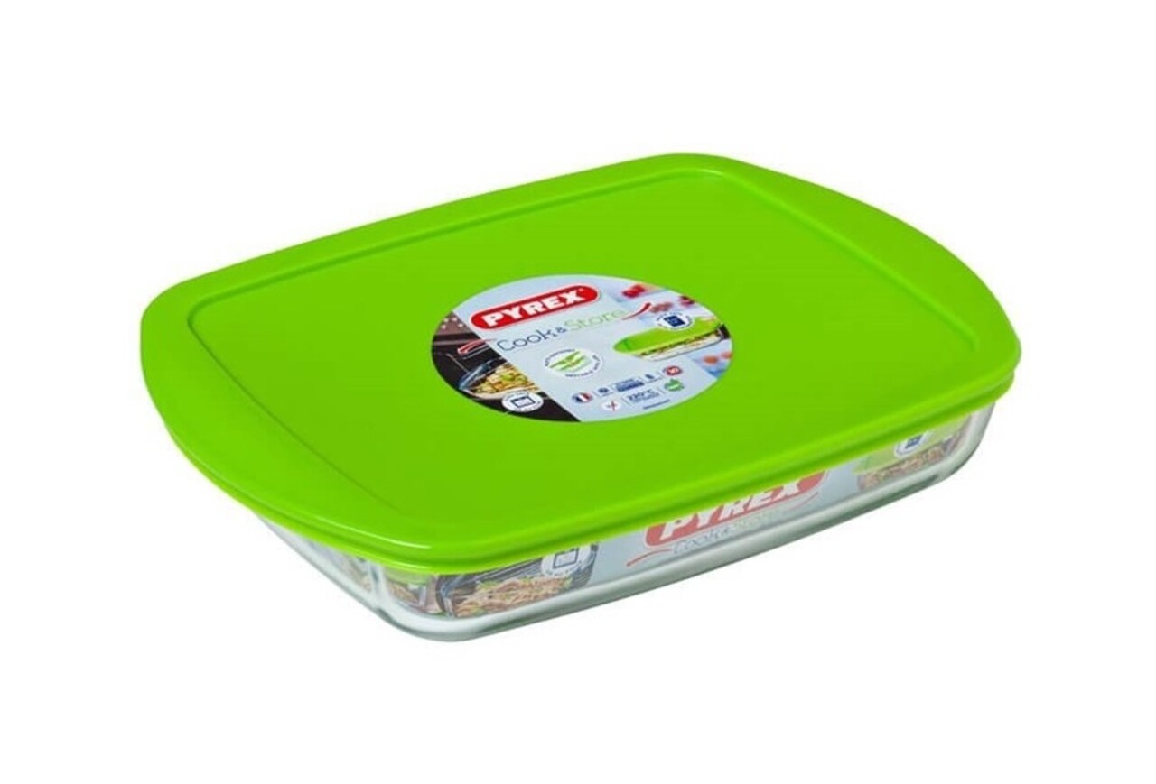 Téglalap Alakú Edény Fedéllel, Pyrex, Cook-Store, 4,5 L, Hőálló üveg / Műanyag