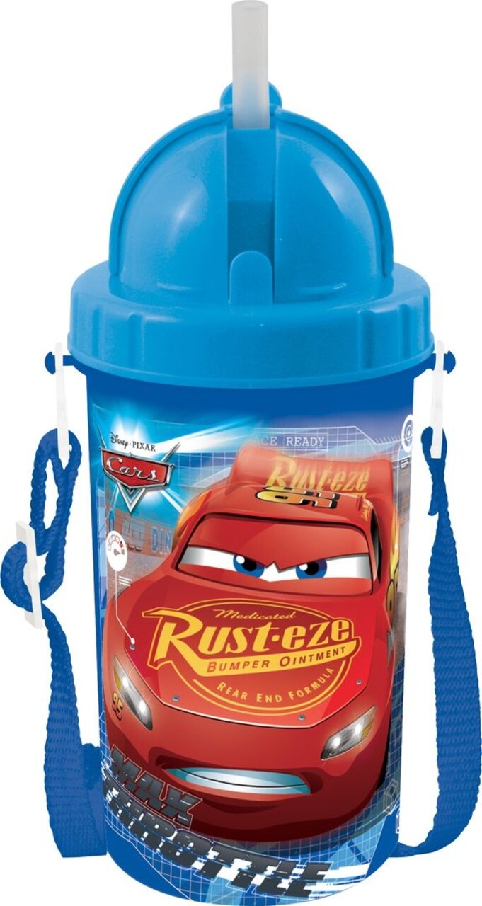 Kulacs szívószállal Cars, Disney, 400 ml, műanyag, kék