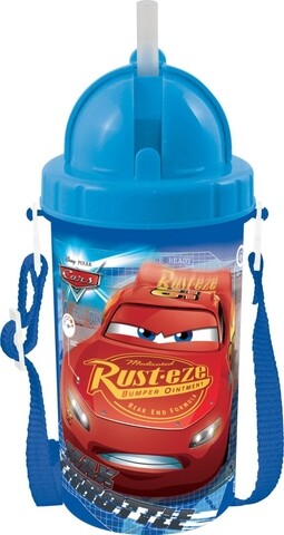 Kulacs szívószállal Cars, Disney, 400 ml, műanyag, kék