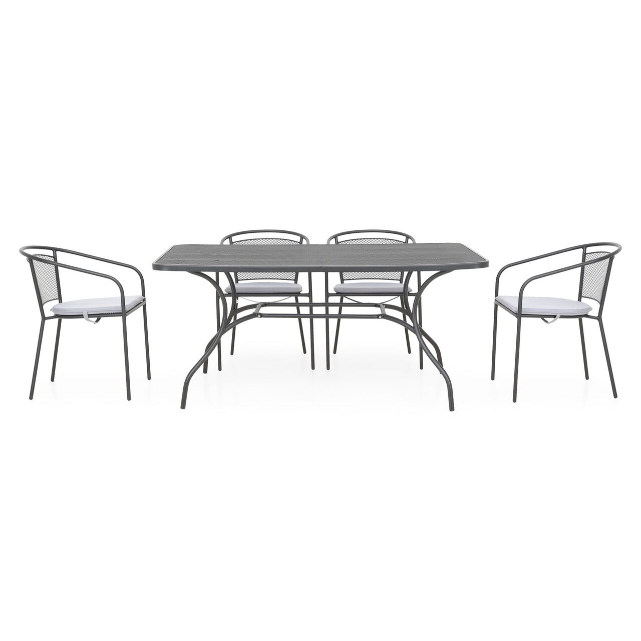 Berlin Kerti/terasz bútor szett, 4 szék közepes háttámlával, acél fekete/szürke