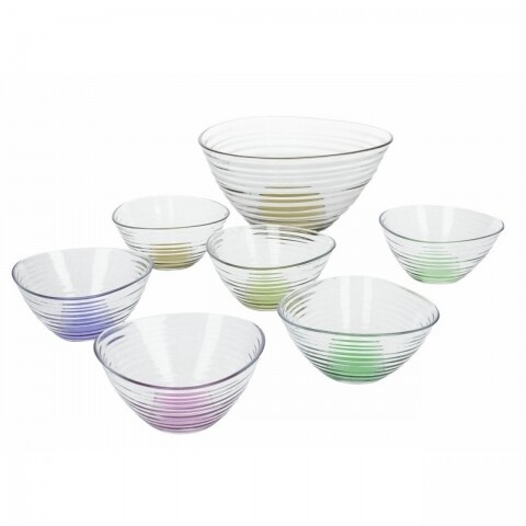 7 tál, Tognana, üveg, 6 tál x 11cm, 1 tál x 22cm, többszínű