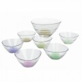 7 tál, Tognana, üveg, 6 tál x 11cm, 1 tál x 22cm, többszínű