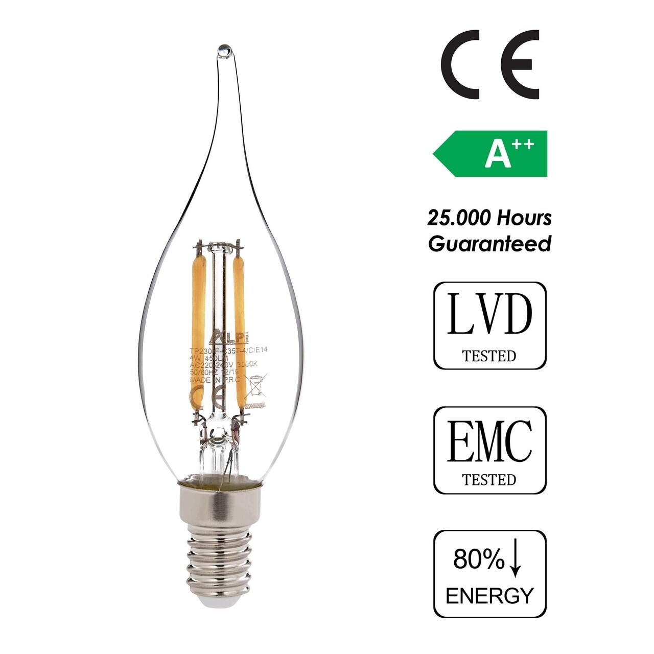 LED Izzó, Sage, E14 Kıvrık Gün Işığı, E14, 4 W, 3000K, 450 Lm, üveg