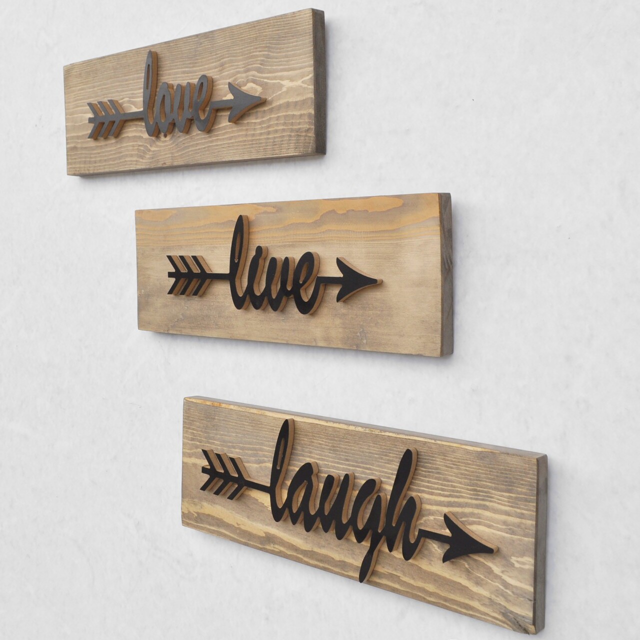 Love Live Laugh 3 Db Fali Dekoráció, Elvila Originals, 40x14 Cm, Handmade, Lucfenyő