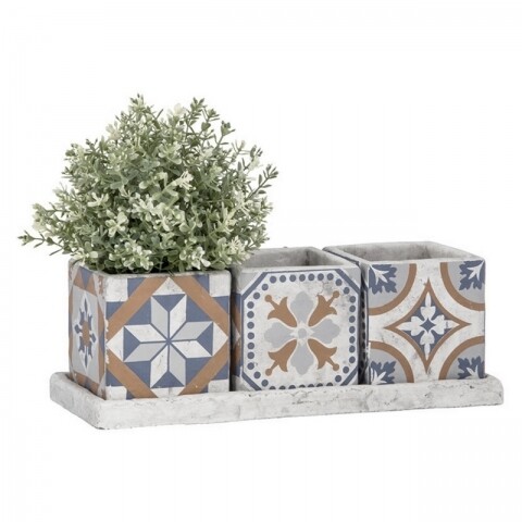 Esschert Design 3 db Virágcserép tartóval, 36,1 x 13,3 x 12,6 cm, beton, többszínű