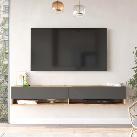 Yurudesign TV Komód, 180x31.6x29.6 cm, PAL, antracit szürke/természetes