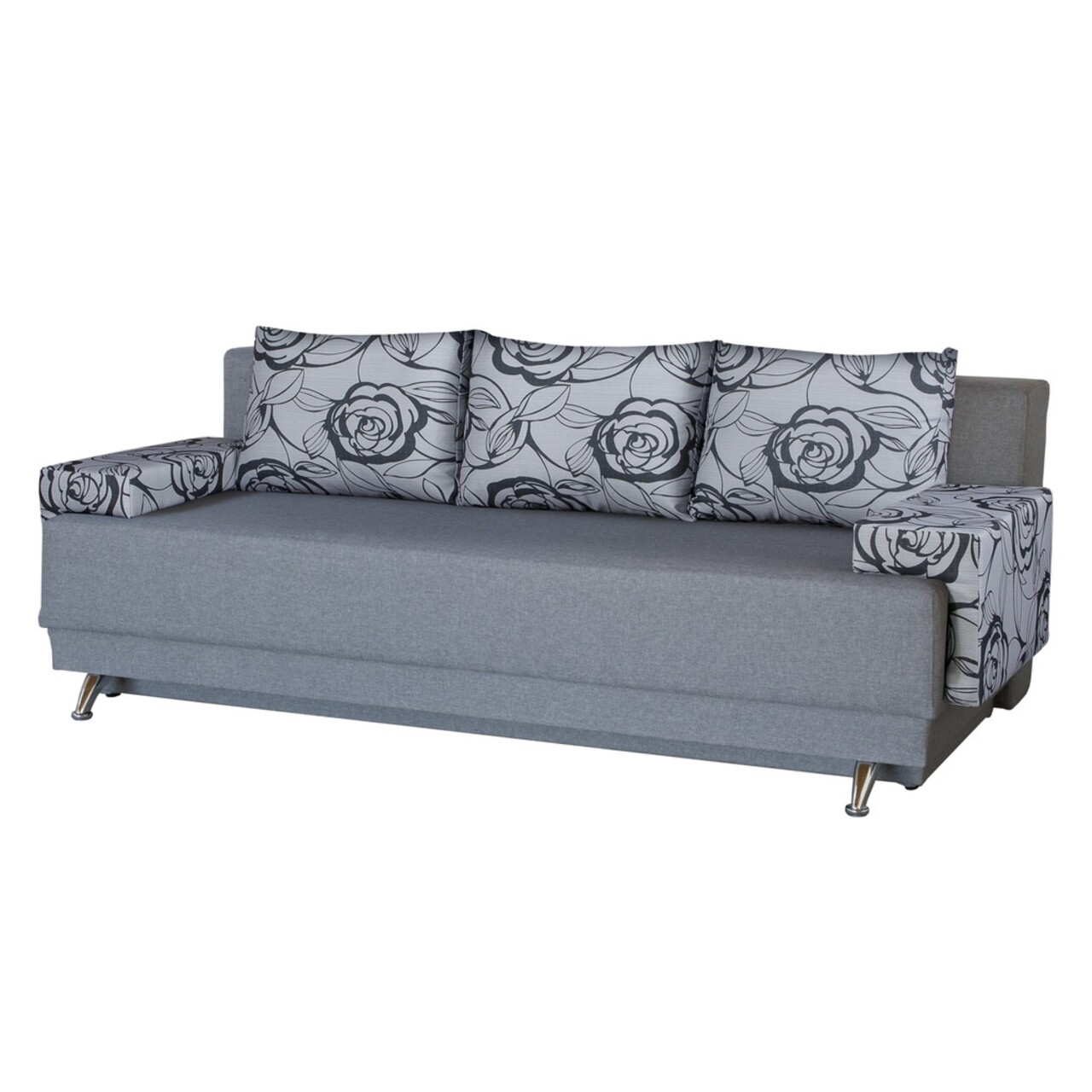 Roma Kihúzható kanapé Grey Flower 205x90x86 cm, tárolóládával