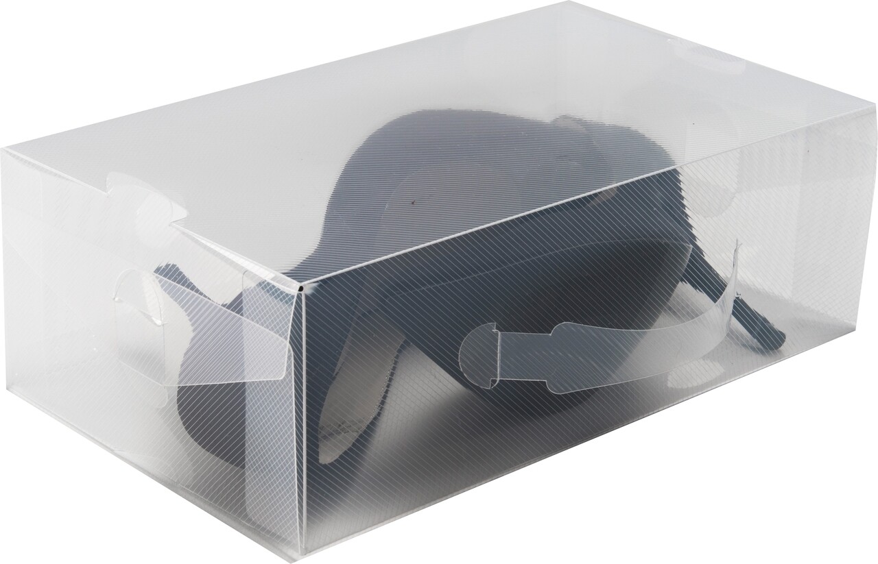 Közepes cipőtároló doboz, tömörítő, 18x30x10 cm, polipropilén, átlátszó