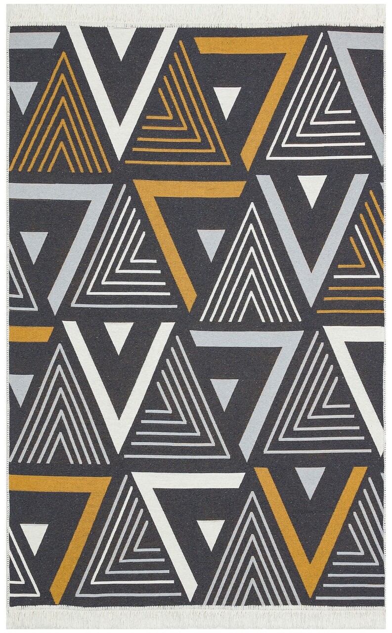 Megfordítható Kilim Szőnyeg, Arya 18 Yellow/Grey, Baketo, 100% újrahasznosított Pamut, 160x230 Cm