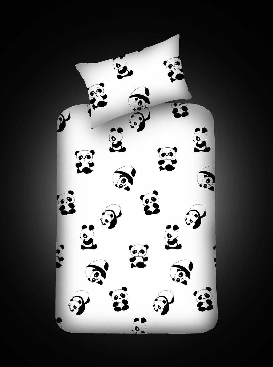 EnLora Home Ágynemű, Panda, 100x200 cm, pamut keverék, fehér/fekete