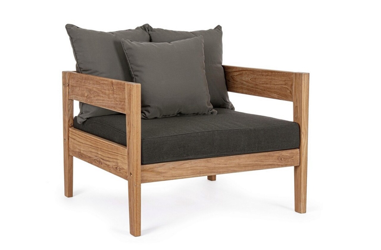 Kobo terasz/kerti fotel, bizzotto, 90 x 90 x 79 cm, fsc bizonylattal rendelkező tíkfa/arashi szövet, szénszürke