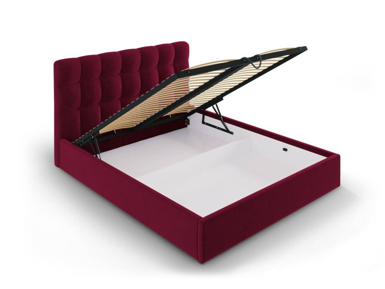 Nerin Burgundy Kárpitozott ágy Felnyitható ágyráccsal és Tárolóládával, Mazzini Sofas, 160x200 Cm, Bársony, Bordó