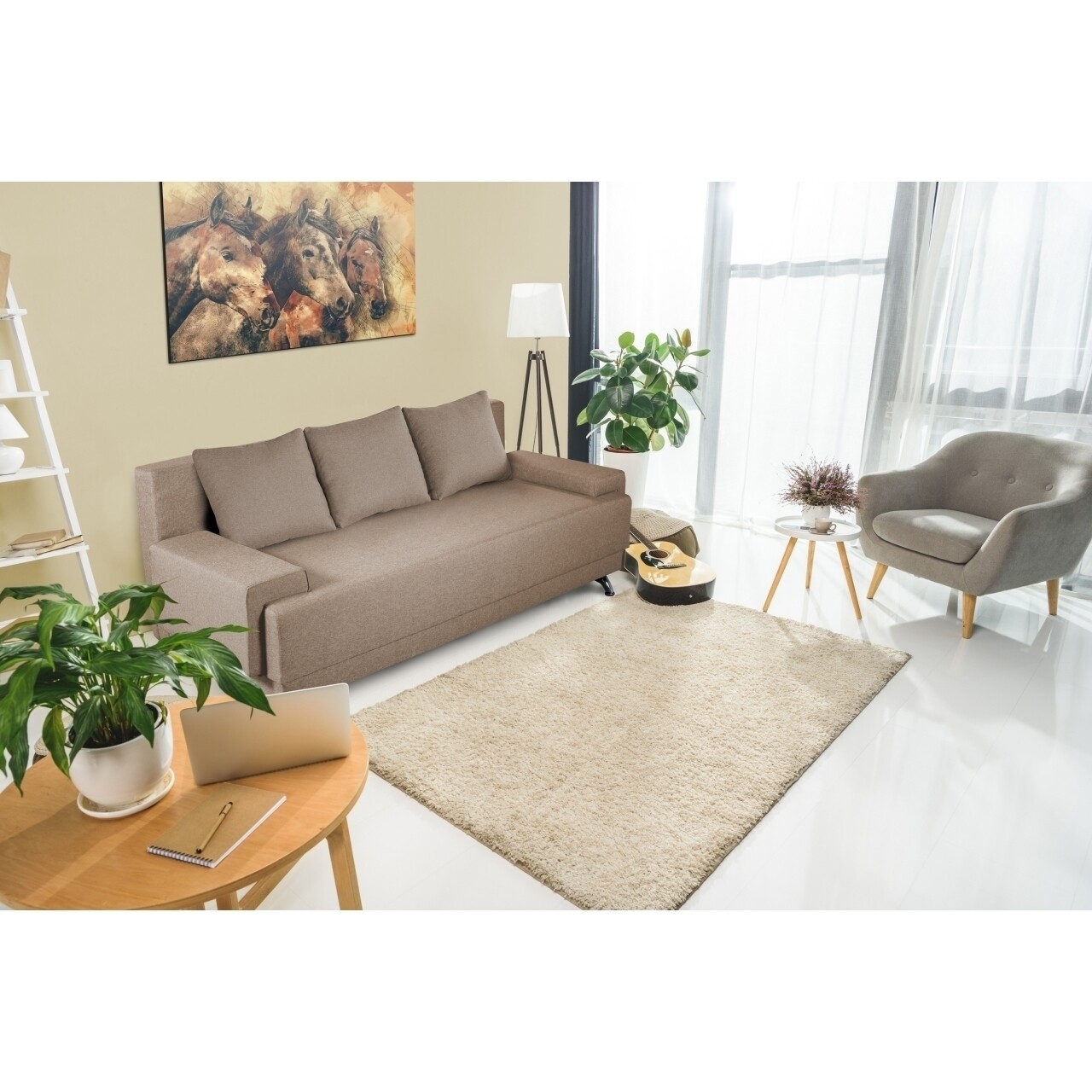 Roma bedora kihúzható kanapé 205x90x86 cm + tárolóládával, bézs