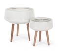 Modern 2 db Virágkaspó, Bizzotto, Ø43 x 45.5 cm, üvegszál/bükkfa, fehér