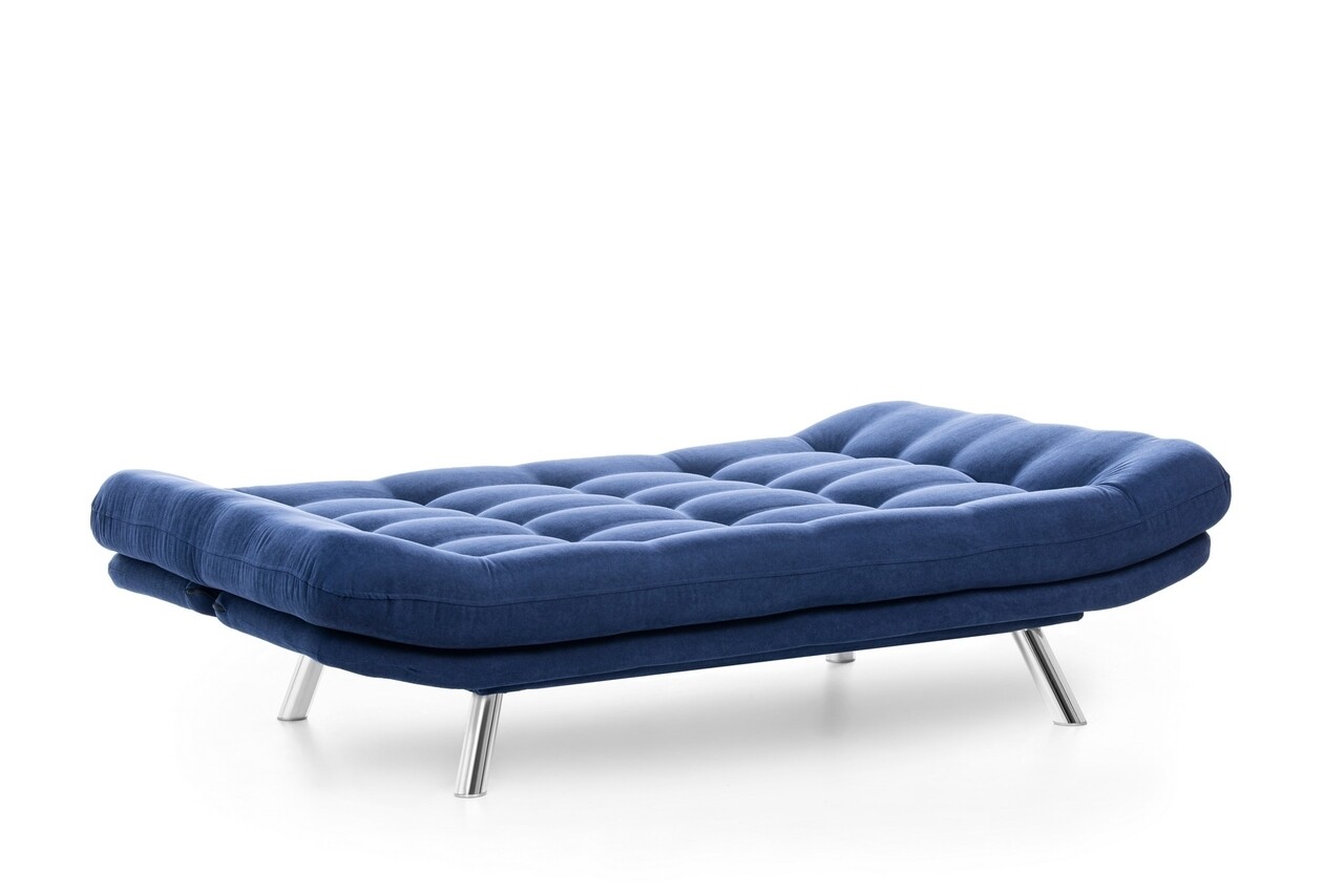 Misa Sofabed, Futon Kihúzható Kanapé, 3 Személyes, 198x128 Cm, Fém, Tengerkék