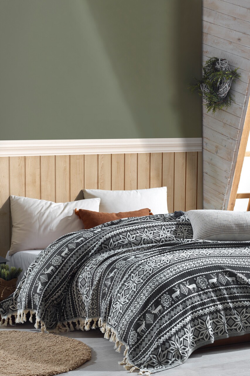 Double Pique Ágytakaró, 220x240 cm, 100% pamut, Geyik, Viaden, antracitszürke