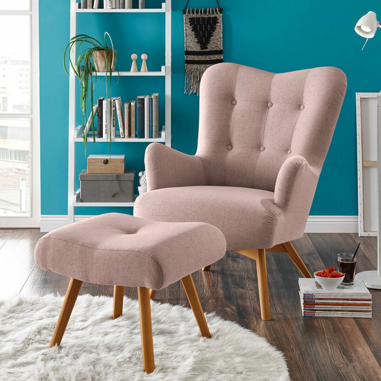 Fotel székkel, Arndt, Flamingo, fa / poliészter