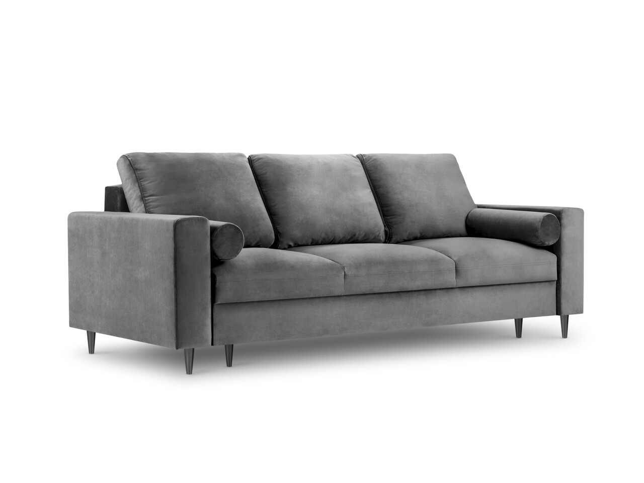 Mazzini Sofas Kihúzható kanapé, Camellia, Mazzini Kanapék, 3 ülőhely, tárolódobozzal, 220x100x92 cm, bársony, világosszürke