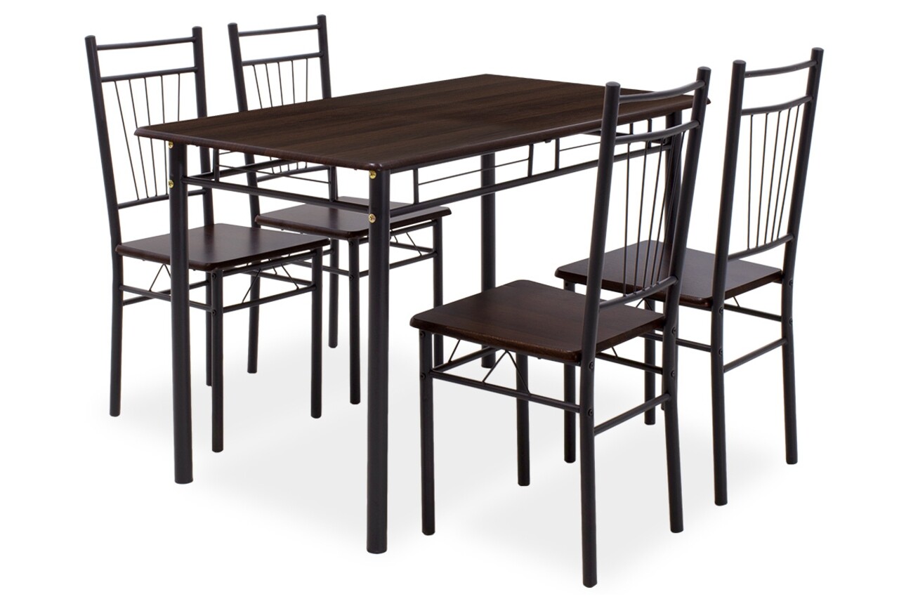 Étkező / konyhai szett Roza Pakoworld, asztal 4 székkel, 120x70x75 cm, laminált MDF / acél, matt fekete