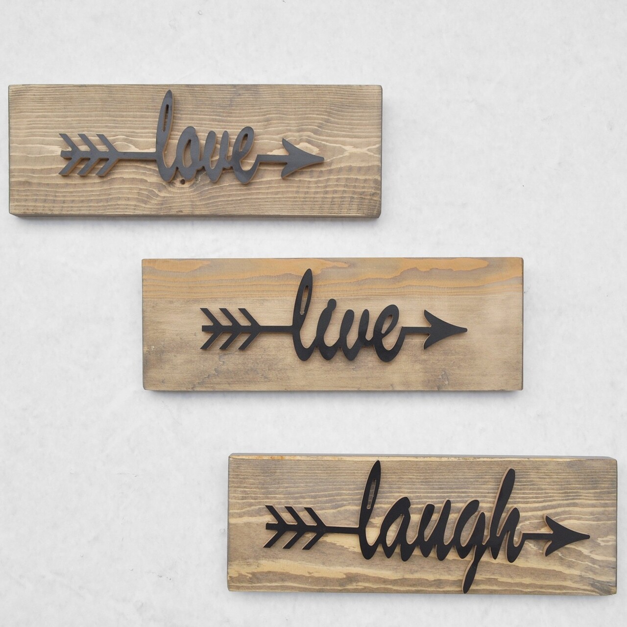 Love Live Laugh 3 Db Fali Dekoráció, Elvila Originals, 40x14 Cm, Handmade, Lucfenyő