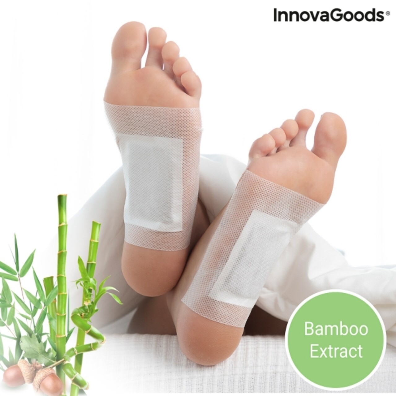 Bamboo InnovaGoods 10 Darabos Készlet Méregtelenítő Tapaszok Lábakra, 10x12 Cm