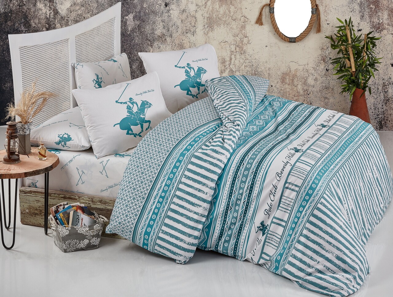 Beverly Hills Polo Club Kétszemélyes ágynemű, 3 darabos, 200x200 cm, 100% ranforce pamut, BHPC 038, mentaszín